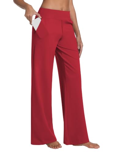 Image of BUBBLELIME Women High Waist Wide Legs Yoga Pants Loose Sweatpants Pockets | 29 inch /31 inch /33 inch /35 inch /37 inchInseam,2 Styles / Dress /Basic,Lounge,Comfy,Stretch Casual Work