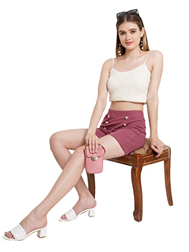 Image of POPWINGS Casual Solid Mid-Rise Button Shorts for Women || Shorts for Women Stylish || Pull-On Women Shorts || Summer Wear Shorts for Women