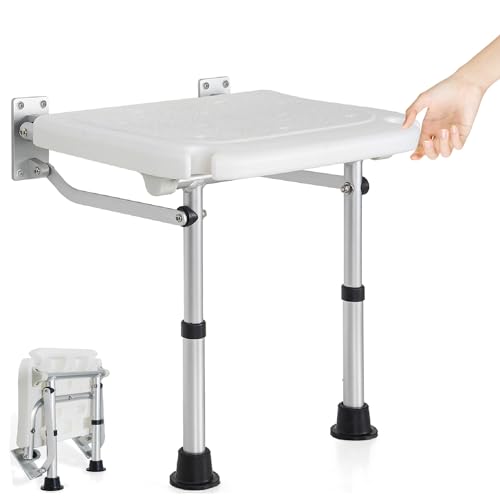 IBVIVIC Asiento de ducha plegable con altura ajustable para montaje en pared, taburete de ducha, silla de baño, silla de ducha y baño para personas mayores de hasta 180 kg