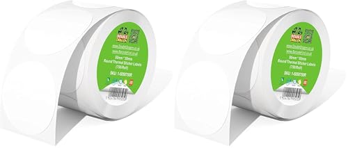 Double Dragon, 750 Étiquettes Rondes Autocollantes Thermiques Premium, 50mm x 50mm, Compatibles avec Zebra, MUNBYN, Rollo, TSC, Toshiba, Citizen, Imprimantes Thermiques Directes GK420d (Lot de 2)