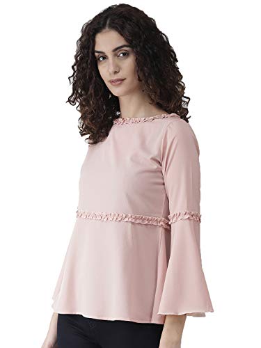 Image of Style Quotient Grey Polyester Solid Flared Sleeves Casual Tops