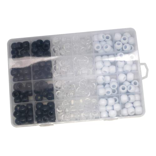 zalati Beads, 240 Pcs Mixed Color Clear Transparent White Black Round Pony Beads, 1 Box Assorted Beads, 12x10mm for Hair Braid Dreadlocks Beads DIY Craft Cover