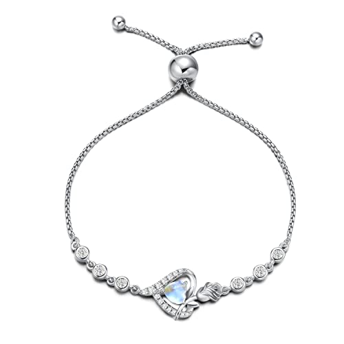 Agvana June Birthstone Jewelry Moonstone Bracelet For Women Sterling Silver Tennis Bracelet Rose Flower Heart Bolo Bracelets Anniversary Birthday Gifts For Women Girls Mom Wife Her #TOP6