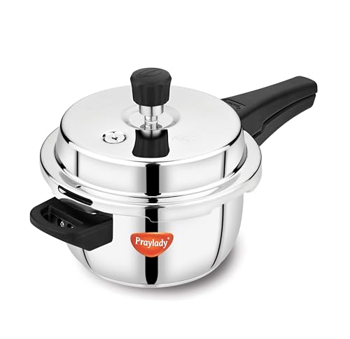 Praylady 3 Litre Stainless Steel Outer Lid Pressure Cooker | Induction & Gas Compatible | 1.2mm Thick | BIS Certified | Sandwich Bottom – Silver.