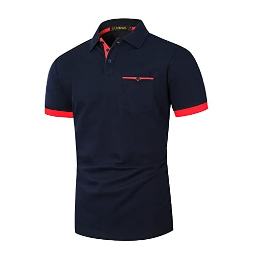 GOMAIY Pikétröjor män kort ärm golf polotröja med väska kontrastfärg urringning bomull basic t-shirt poloskjorta sommar