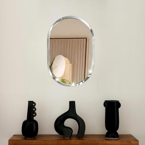 Image of Creative Arts n Frames 12x18 inch 5mm Thick Beveled Smooth Edges Frameless Wall Mount HD Mirror Home Office Hotel Decor for Living Restroom Bedroom Bathroom (Capsule Shape 12x18 inch HD Mirror)