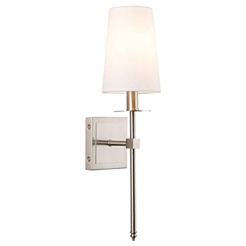 Linea-di-Liara-Torcia-Brushed-Nickel-Wall-Sconce-Wall-Lighting-with-White-Fabric-Shade-Modern-Bathroom-Wall-Sconces-Bedroom-Wall-Lamp-and-Hallway-Wall-Light-Fixtures-Indoor-Wall-Sconce-UL-Listed Linea di Liara Torcia Brushed Nickel Wall Sconce Wall Lighting with White Fabric Shade Modern Bathroom Wall Sconces Bedroom Wall Lamp and Hallway Wall Light Fixtures Indoor Wall Sconce UL Listed