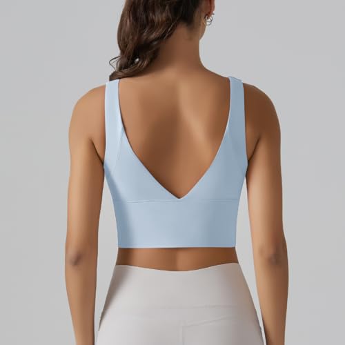 Image of ABOCIW Longline Sports Bra for Women V Back Wireless Padded Medium Support Yoga Bra Workout Crop Tank Tops