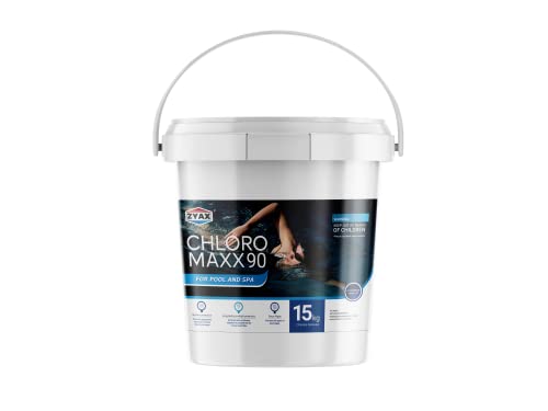 Image of ZYAX Chloro MAXX 90 TCCA 90 Pool Water Treatment Granules Pool Surface Protection, Sunlight Protection, Stops Algae Pack /Bucket (15 KG)