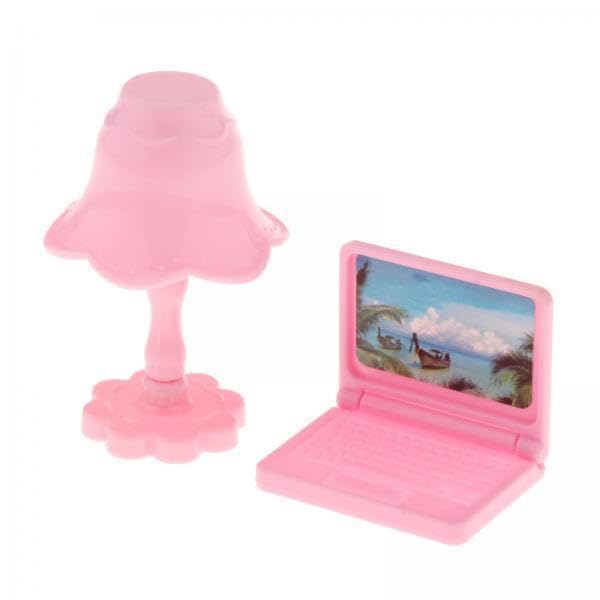 Meadawgs® 3xDollhouse Miniature Laptop Table Lamp Set Study Room Accessory Pink|Dolls & Bears | Dolls | Clothes & Accessories |1 Piece Laptop