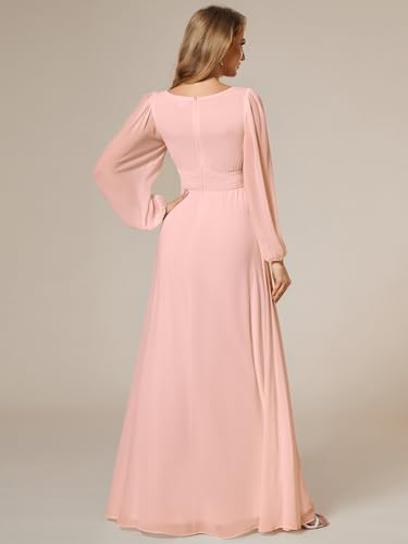 Image of Ever-Pretty Women's Crewneck Long Lantern Sleeves Floor Length A-Line Pleated Chiffon Formal Dress 0106B