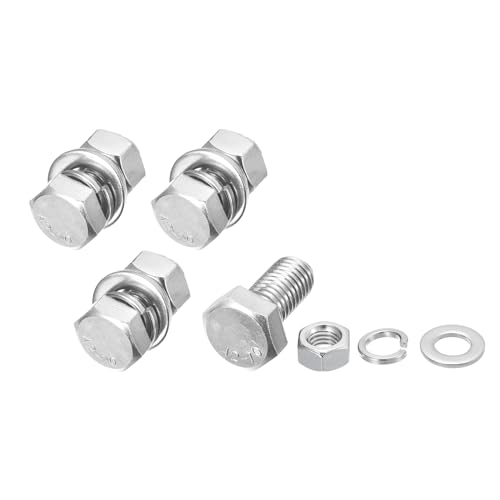Image of METALLIXITY Hex Head Screws Bolts, Nuts, Flat & Lock Washers Kits (M12-1.75x25mm) 4 Set, Stainless Steel Fully Threaded Machine Screws Bolt Set - for Home Appliance Equipment