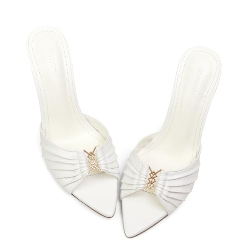 Image of iiimmu 3.5 IN Stiletto Mules High Heels with Pointed Peep Toe Heeled Sandals Faux Leather