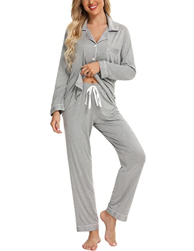 Image of Pjmlifecoco Pajamas Set Long Sleeve Womens Button Down Sleepwear Two Piece Nightwear Soft Pj Lounge Sets S-XXL