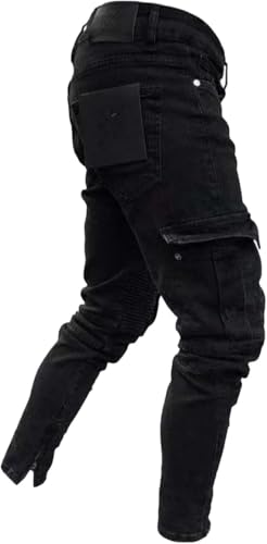 Men's Slim Fit Stretch Jeans Distressed Multi-Pockets Cargo Denim Pants Fashion Ripped Skinny Jeans for Men (Black-4,3X-Large)3