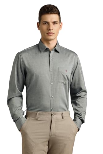 Image of Louis Philippe Men's Slim Fit Signature Oxford Easy Care, Natural Stretch Full Sleeve Solid Casual Shirt, Cotton