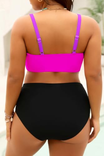 Image of Tempt Me Plus Size High Waisted Two Piece Swimsuit Color Block Bikini Set