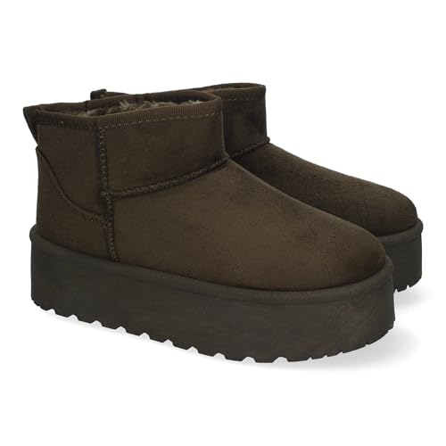 shoes&blues.es 88830 Botin Plano para Mujer con Plataforma, Estilo Australiano, Forrado de Pelo, de Punta Redonda Verde Talla 37