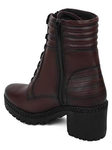 Image of ELLE Women Lace-Up Combat Boot with Quilted Collar and Lug Sole