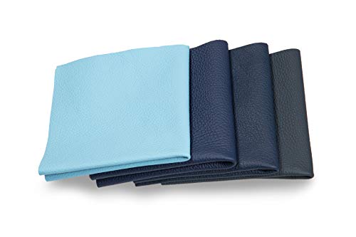 CLUB4BRANDS Recortes de cuero - restos de cuero azul, restos de cuero, tamaños grandes, ideal para bolsos, zapatos, reparaciones, decoraciones, manualidades, 1 kg, tamaño A5