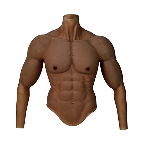 SMITIZEN Silicone Muscle Suit Silicone Male Chest with Arms Realistic Male Fake Muscle Costume for Cosplay Halloween Carnival (Dark)