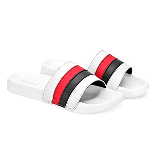 Image of San Frissco Men's Flip Flop Slipper's Open Toe Striped Sliders /Soft Cushioned Footbed With EVA Sole Colurblocked Lightweight Flexible and Stylish Footwear Slip On Sandals for Outdoor