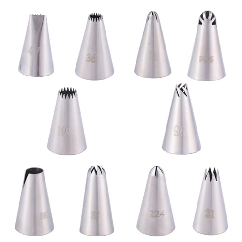 Lot De 10 Douille Patisserie, Inox Douilles, Poche A Douille Embouts, Pour La Décoration De Gâteaux Et Cupcakes