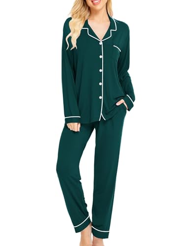 Image of SWOMOG Womens Pajamas Set Long Sleeve Sleepwear Button Down Nightwear Soft Cotton Pj Lounge Sets