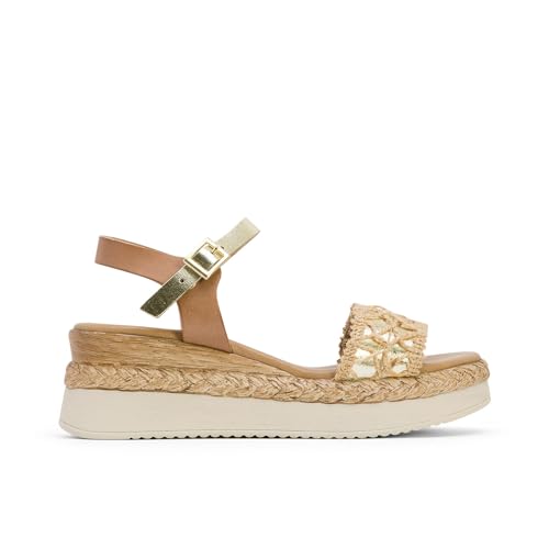 Porronet Sandalia Cuña Taupe Platino Frisia