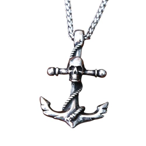 Chaîne punk hip hop homme avec pendentif ancre et crâne viking résistant