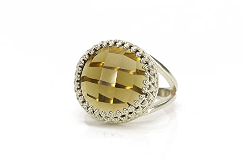 Bague quartz fumé en argent 925 massif fait main Anemone