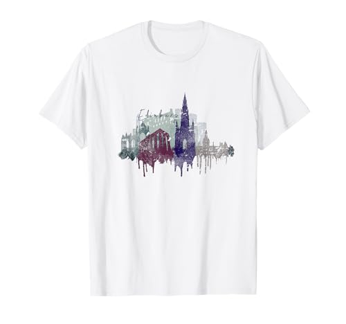 Edinburgh City Scotland Watercolor Skyline T-Shirt