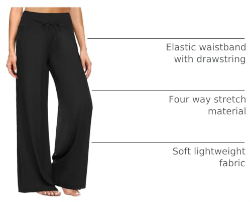 Image of ZOOSIXX Soft Black Pajama Pants for Women, Wide Leg Pants Woman Flowy Comfy Casual Lounge Yoga Capri Pants 22 inch / 30 inch