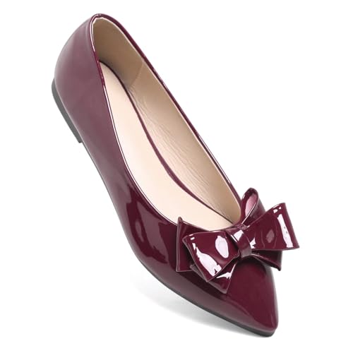 Image of TN TANGNEST Flats Shoes Women Comfort Casual Loafers | Classic Pointed Toe Bowknot Flats Cute Slip On Flats, Wear to Work Travel Walk
