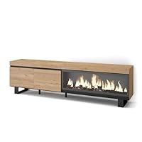 Skraut Home | TV-Meubel, Lowboard | Woonkamer, Eetkamer | 200x57x35cm | Voor tv's tot 80 | Elektrische haard | Industrieel design | Moderne stijl | Eiken/Zwart