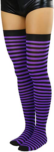 Image of ToBeInStyle Women's Opaque Hosiery Thin Striped Thigh High Long Stocking