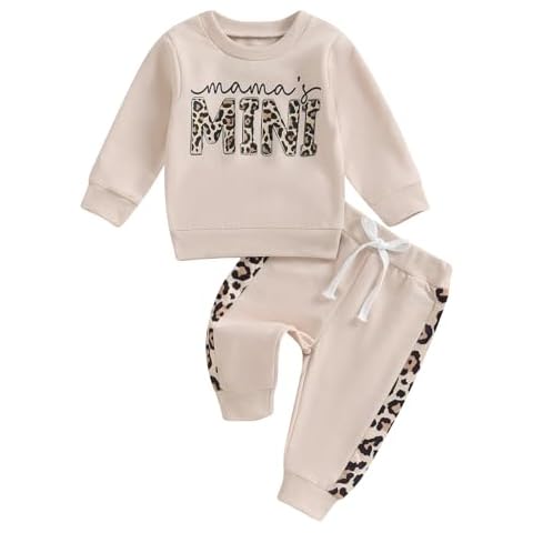 Kupretty Baby Girl Fall Winter Clothes Toddler Outfit Letters Graphic Crewneck Sweatshirts Joggers Pants Set (Khaki, 12-18 Months) Cover