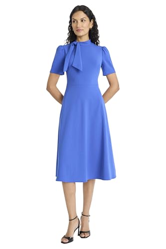 Image of Maggy London Women's Crepe Fabric Flight Attendant Bow Neck Tie Short Sleeve A-line