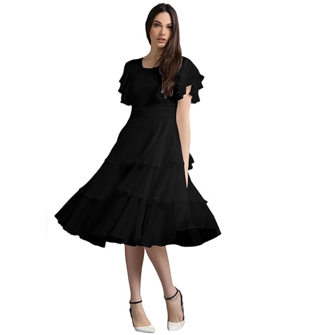 Image of Women's Fit and Flare Midi Dress Black