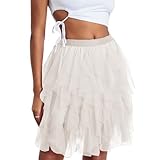 geagodelia gonna corta da donna elegante gonna goth in tulle irregolare tutù gonna elastica a strati per ragazza donna gonna in pizzo per festa (bianco, one size)