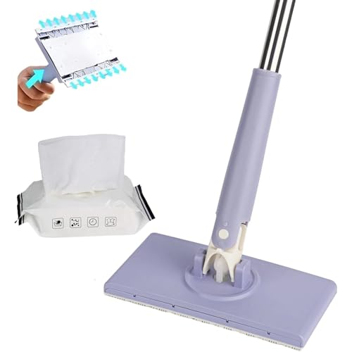 MJFENDAI Mopa de cambio automático de paño, 111 cm, estilo extralargo, con cabezal giratorio de 360°, mini mopa con 20 paños estáticos para limpieza de suelos a paredes
