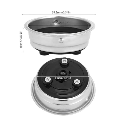 cdipkif Stainless Steel Pressurized Coffee Filter Basket 51mm, 2Pack Single Double Serving, Suitable for Semi-Automatic Espresso Machine, 51mm Coffee Machine, Silver + Black