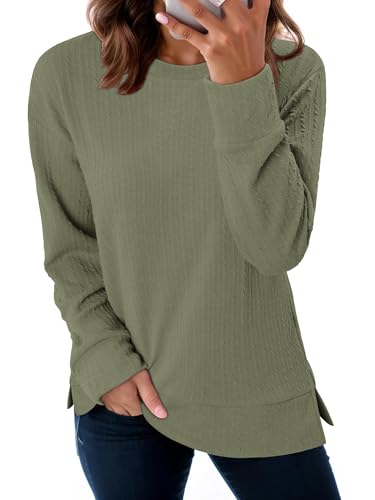 ONLYSHE Womens Shirts Long Sleeve Crewneck Tunic Tops Casual Lightweight Knit Solid Color Sweatshirts Trendy Blouse Basic Tee