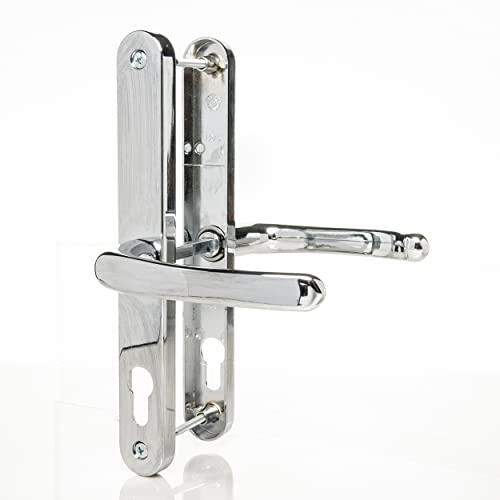 UPVC Door Handles Set Suits Fullex Locks Polished Chrome Lever/Lever 68mm PZ (Centres) 215mm Screw to Screw Backplate 245mm X 32mm UPVC Door Handle Chrome Replacement PVC Door Handle (TSSHAN68)