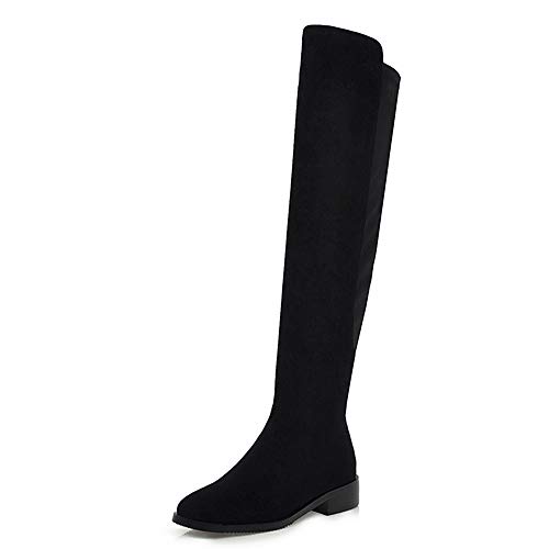 Mo Joc Botas elásticas por encima de la rodilla para mujer con tacón bajo y grueso, Black, 39 EU