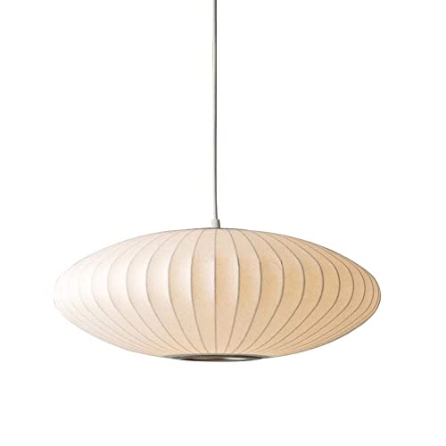 SIAYIChandeliers Single Head Flat Scoop Cocoon Round Lantern Restaurant Pendant Lamp, Bubble Saucer Lamps Japanese Style Suspension Lamp Ceiling Hanging Lamp Lighting E27