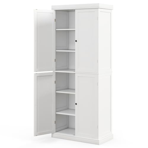 COSTWAY Armoire de Rangement, Armoire Chambre 4 Portes et 5 Étagères, Poignée Ronde, Meuble de...
