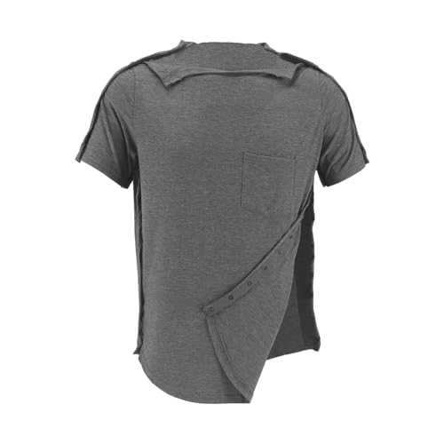 Men's Shoulder Surgery Recovery Shirts-Post Shoulder Surgery of Short Sleeves with Hidden Snap Buttons on Sides