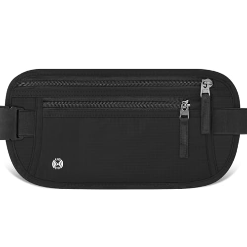 Aucuu Geldgürtel für Damen und Herren, Diebstahlsicher Flache Bauchtasche mit RFID-Schutz, Ultraflach Versteckte Geldgürtel, Reise Bauchtasche für Reise Sport, Passt für Reisepass, Telefon und Bargeld