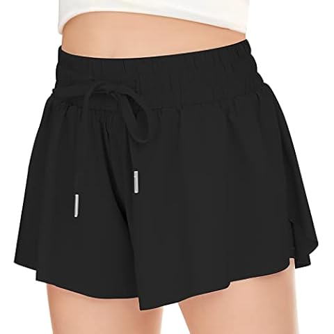 Girls Athletic Flowy Shorts with Pocket 2 in 1 Butterfly Shorts for Teen Girls Youth Running Sports Spandex Shorts Black Large Cover